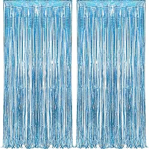 Blue Tinsel Curtain Party Backdrop - GREATRIL Foil Curtain Party Decor Photo Streamers Backdrop for Birthday/Mermaid/Under Sea/Ocean/Frozen Party Decorations - 1m x 2.5m - Pack of 2