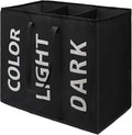 120L Large Laundry Basket with 3 Compartments, Collapisable Laundry Bag, Foldable Laundry Hamper, Folding Washing Storage Bin, Black