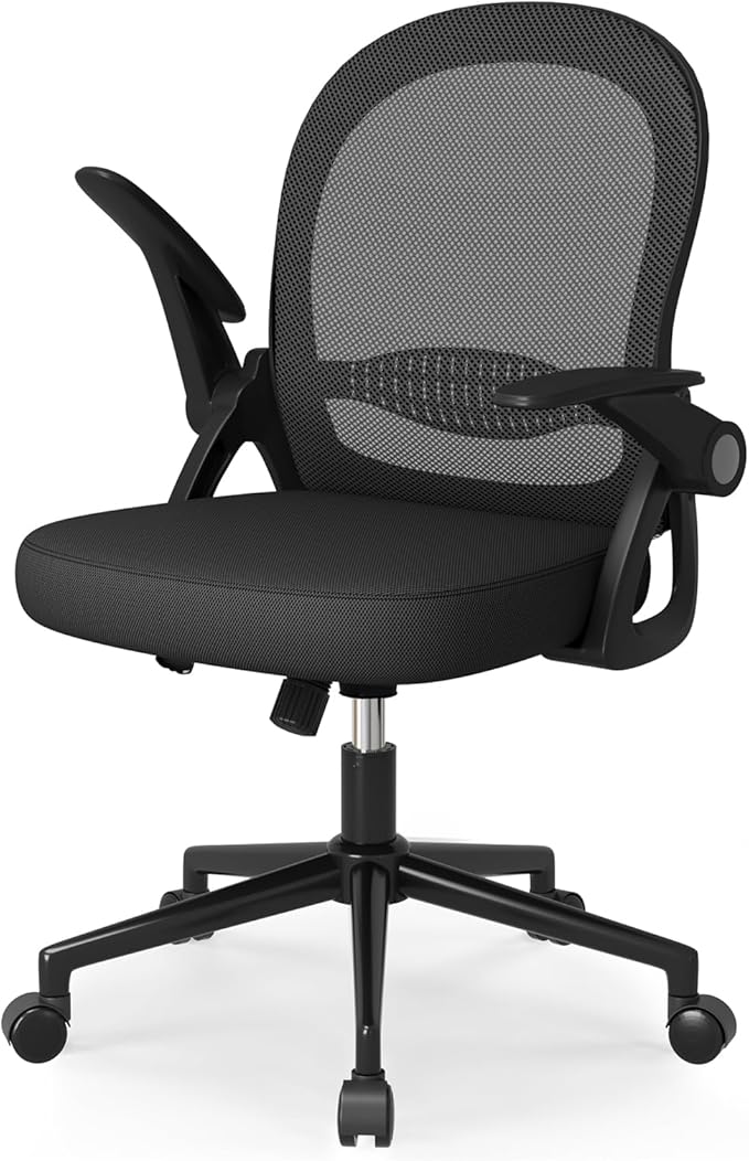 naspaluro Home Office Chair Ergonomic Desk Chair Swivel Computer Chair Mid-Back Mesh Chair with Flip-up Armrests and Lumbar Support for Home/Office - Black