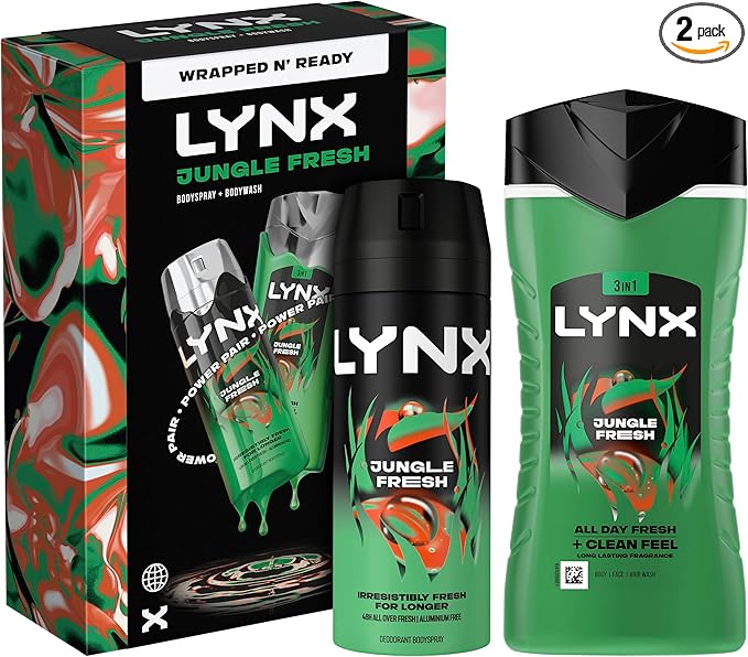 Lynx Gift Set Jungle Fresh Duo with Body Wash and Body Spray Perfect for Any Occasion 2 Piece