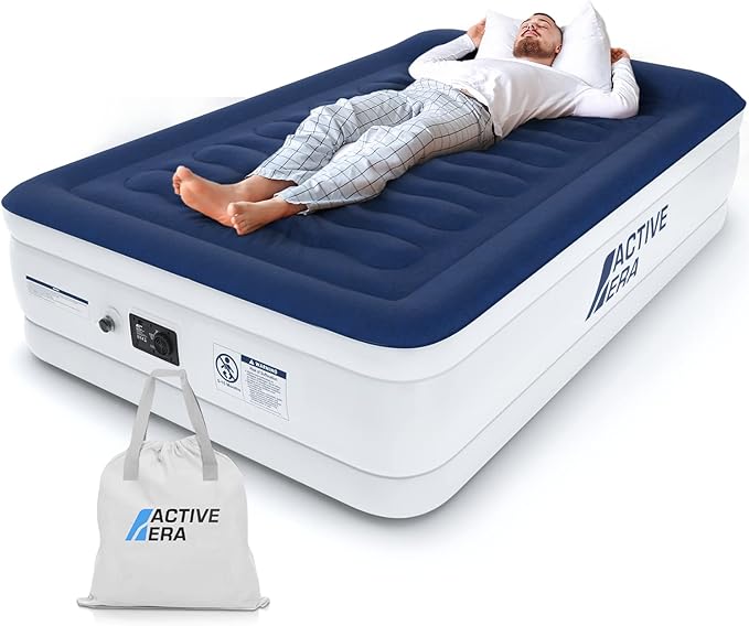 Active Era Luxury Double Inflatable Mattress | Puncture Resistant Double Airbed w/Flock Coating | Quick 3 Mins Blow Up Bed w/Built-in Pump | Portable Air Bed - Home Camping & Guests 193x137x36.5 cm