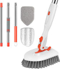 SetSail Floor Scrub Brush, 3-In-1 Tile Tub Floor Scrubber with 52-inch Adjustable Long Handle Shower Cleaner Brush and 3 Detachable Replacement Heads for Cleaning Bathroom Kitchen Walls Tub Tile