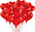 20 Pcs Love Heart Balloons with Ribbon, Valentines Day Red Heart Balloons, 10 Inch Foil Large Size Heart Balloon, Love Heart Decoration for Valentines Wedding Anniversary Birthday Party