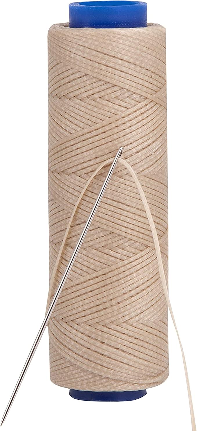 Waxed Thread, Strong Thread for Leather, Upholstery, Shoe, Bag, incl. Needle (Colour: Beige)
