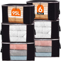 Lifewit 95L Clothes Storage Bags Large Storage Box With Lid Packing Boxes for Moving House With Reinforced Handle Thick Fabric Clear Window for Clothes Duvet Blankets Bedding, 6 Pack, Black