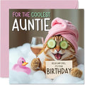 Funny Auntie Birthday Card - Relaxing Bath Cat - Cheeky Happy Birthday Card for Auntie from Nephew Niece, 145mm Joke Humour Bday Greeting Cards