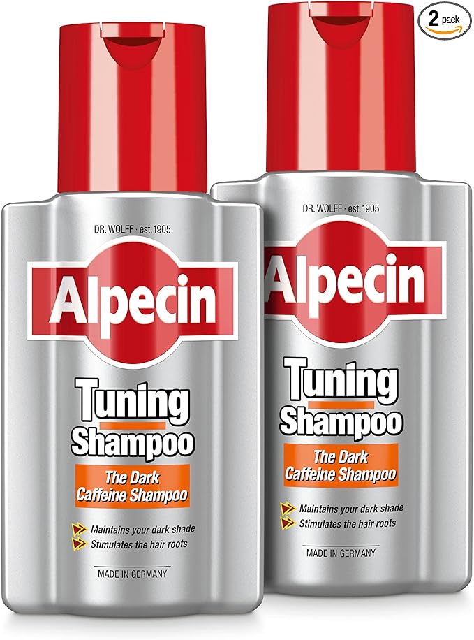 Alpecin Tuning Shampoo 2x 200ml | Preserves Natural Hair Colour and Supports Natural Hair Growth | Dark Caffeine Shampoo to Cover Early Grey Hairs | Hair Care for Men Made in Germany