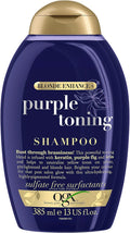 OGX Blonde Enhance with Purple Toning Shampoo, with Keratin, Purple Fig and Iris, Neutralizes Yellow Tones on Silver, Pre-Lightened and Blonde Hair, Sulfate Free, 385ml