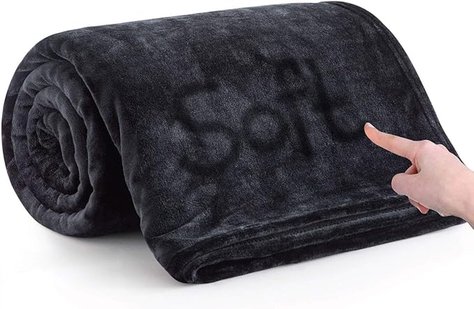 MOONLIGHT20015 Fleece Throw Blanket for Bed - Soft Cosy Fluffy Blankets for Sofa, 400 GSM Silk Touch Warm Double Throws for Audlts, Black, 150x200 Cm