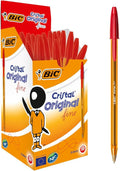 BIC Cristal Fine Ballpoint Pens - Red - Large Box Of 50 Fine Point (0.8 Mm) Long-Lasting Pens Office