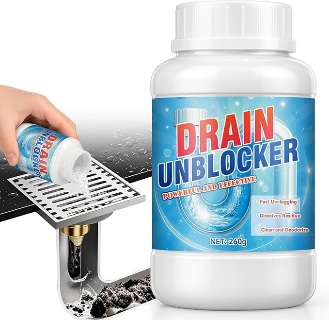 Bathroom Drain Unblocker 260g – Powerful Drain Cleaner and Unblocker for Hair, Grease, Soap Scum, Safe for All Pipes and Septic Systems, Ideal for Toilet, Shower, and Kitchen