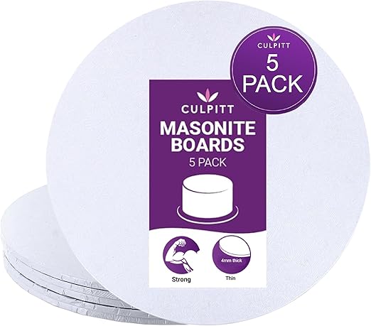 Culpitt 10" White Masonite Cake Board, Strong Round Cake Board, Cake Drum, 4mm Thick, 254mm, 10 Inch - Pack of 5