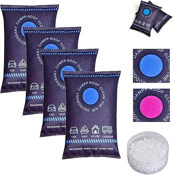 4pcs Dehumidification Bag Desiccant, 2025 New Reusable Moisture Absorber Pack, Silicone Dehumidification Desiccant Bags for Home, Car, Basement, RV, Boats, Closet (4)