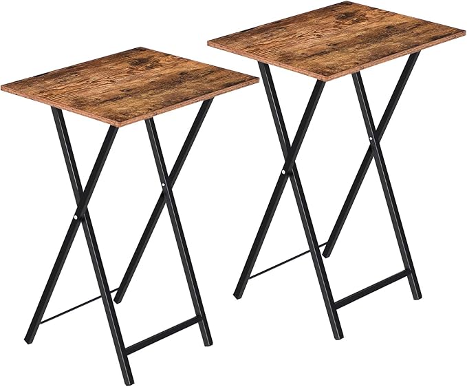 HOOBRO Side Table 2 Set, Folding Tables, TV Tray Table for Eating, Small Sofa End Laptop Drinks Coffee Tables for Small Space, Living Room, Industrial, Metal Frame, Rustic Brown EBF25BZ01