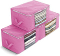 Delka 90L Storage Bags with Lids, Large Storage Boxes with lids, Storage Unit for Clothes, Blankets, Toys, Pack of 3 Foldable Organizers with Reinforced Handles and Clear Window (Dusty Pink, 90L)