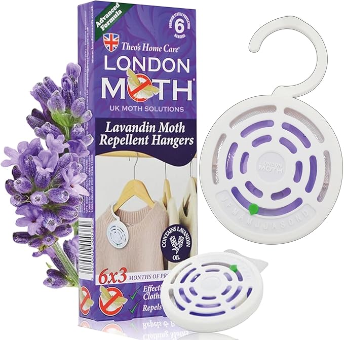 LAVANDIN Clothes Moth Protection/Repellents and Wardrobe Freshener Hangers for the Common Clothes Moth and Similar Variants. 6 (SIX) Hangers.