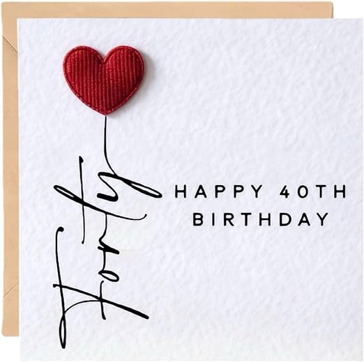 40th Birthday Card for Women, Mum, Sister, Wife - 3D Red Heart Balloon Design, Special Card Gift for Female Friend, Daughter, Husband, Brother, Blank Inside with Envelope (14x14 cm)