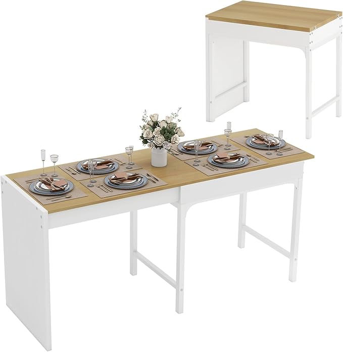 ARTETHYS Dining Table, 80-160cm Extendable Dining Table with Hidden Storage for 4-6 People, Large Kitchen Dinner Table with Metal Legs for Restaurant Home