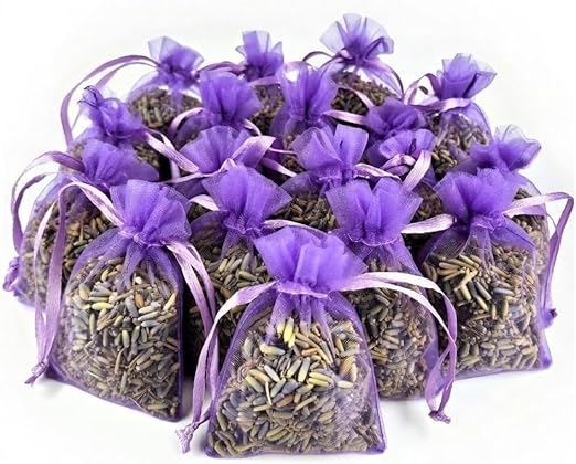 12 Sachets of Premium Dried English Lavender in Delicate Lilac Organza Bags - Natural Home Fragrance, Sleep Aid, Gifts & Moth Repellent
