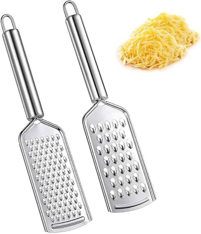 2PCS Kitchen Grater, Cheese Grater Fine Grater with Handle Stainless Steel Blade for Chocolate, Cheese, Carrot, Ginger, Coconut, Nuts