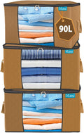 Storage Bags Clothes Organizer 3 Pack Tan, Large Moving Boxes With Top Lid 90L Capacity, 3 Sided Zipper Storage Box. Dust/Mites & Moisture Proof 60 x 43 x 35cm