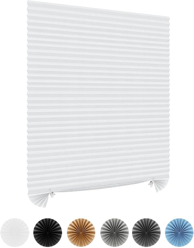 No Drill Blinds Non-woven Fabric Cut to Size Easy Fit Self Adhesive Stick On Pleated Temporary Shades Clip In Paper Blinds for Windows Patio Doors Kitchen Bathroom Bedroom