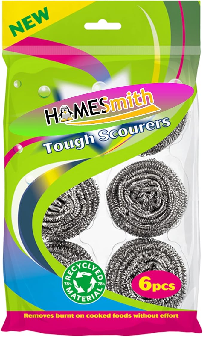 HOMESmith Stainless Steel Scourers – Pack of 6, (HS-130)