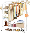 Clothes Rail - Double-Rod Clothes Rack with Built-In Hooks & Shelves, Multi-Functional Clothing Rail for Bedroom, Living Room, Entryway, 106 x 39 x 153cm, White