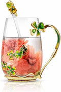 Luka Tech four-leaf clover flower Glass Coffee Mugs Tea Cup with Spoon, Unique Gifts For Women Wife Mom Friends Birthday Mothers Valentines Day Christmas (Green)