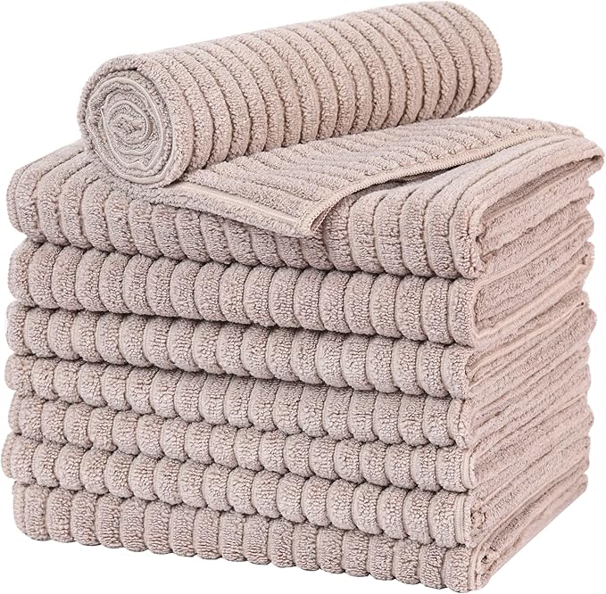 Microfibre Tea Towels,Thick, Soft, Super Absorbent and Lint Free Kitchen Towels, 45 x 65 cm, Pack of 8, Khaki