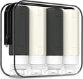 Redfly 4 Pack Silicone Travel Bottles for Toiletries, Leak Proof Refillable TSA Approved Squeezable Travel Containers for Shampoo, Conditioner, Lotion - BPA Free with Clear Bag & Labels（Black-white）