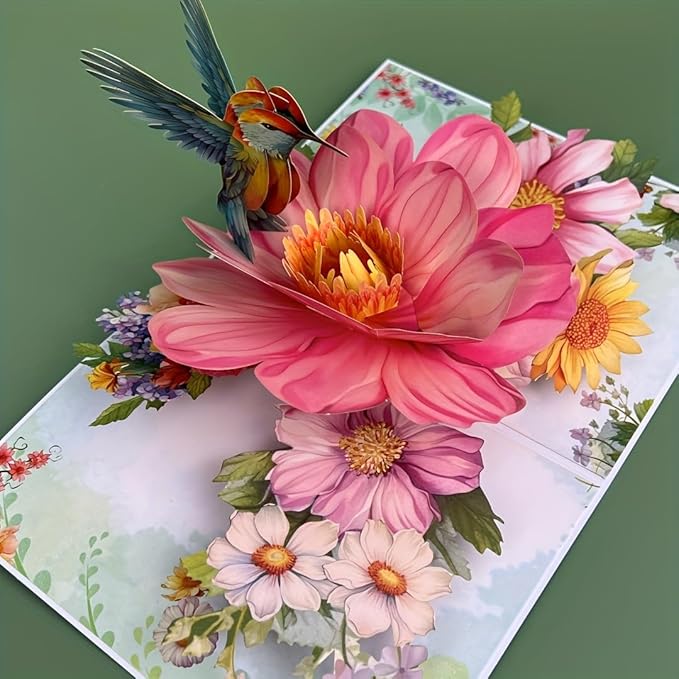 Floral Kingfisher 3D Pop-Up Card, Beautiful Greeting Card for Birthday or Thank You, Includes Envelope