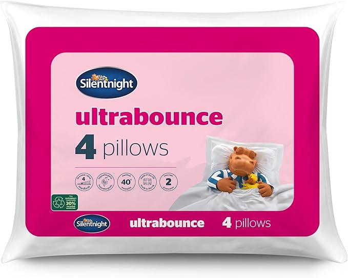 Silentnight Deluxe Ultrabounce Pillows 4 Pack – Pack of 4 Medium Support Pillows for Back, Front and Side Sleepers with Deluxe Fibres Ensuring Superior Comfort – Machine Washable