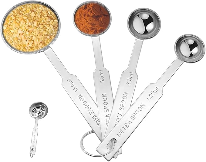 Stainless Steel Measuring Spoons Sets,4 Pieces Metal Measure Spoon for Baking, Measuring Tools, Cooking, Cups (Four - 4 Pcs)