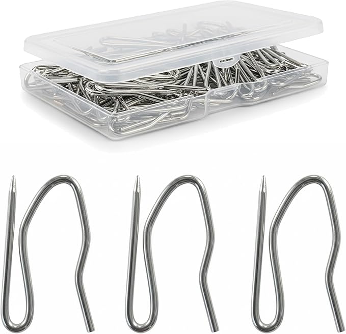 Curtain Hooks - Heavy Duty Metal Pin Hooks, 50 Pack Zinc Curtain Hooks for Pencil Pleat Curtains, Tracks, Rings and Rails