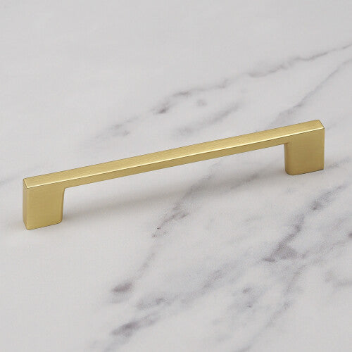 (128mm Handle) Brushed Brass Handle Slim Square Pull