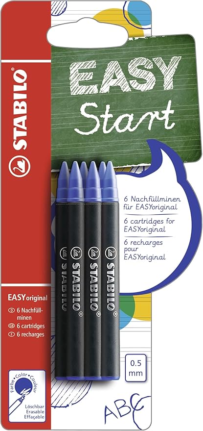 STABILO EASYoriginal Ergonomic Rollerball Refill - Pack of 6 - Blue