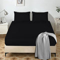 Black Fitted Sheet Double Bed- 25 cm Deep Brushed Microfiber Ultra Soft No-Iron Wrinkle-Resistant Plain Dyed Fitted Bed Sheets - Hypoallergenic Breathable Sheets