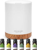 ASAKUKI Diffuser 300ml with 6x10ml Essential Oils Set, Ultrasonic Cool Mist Essential Oil Diffuser with 7 Color Lights, Auto Shut-Off for Home Bedroom Office, Valentine's Day Gift Aroma Diffusers Set