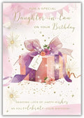 Daughter-in-Law Birthday Card - Special Daughter-in-Law - Artistic Floral Design - Special Finishes and Illustrated Insert Leaf - Made in the UK