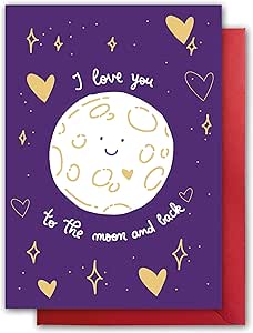 Valentines Card. Love you to moon and back Design. Eco-friendly. A5 size. Valentine's Card with Red Envelope. Verse inside. Printed and Packed in UK.
