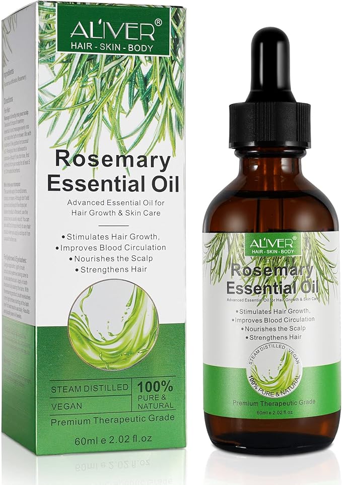 Rosemary Oil for Hair Growth & Skin Care - 100% Pure Rosemary Essential Oil for Eyebrow and Eyelash, Nourishes The Scalp, Stimulates Hair Growth for Men Women (1 Pack 1x60ML)