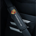(Porsche) 2pcs Black Car Seat Belt Real-Leather Shoulder Pads Cushion For Car Logo