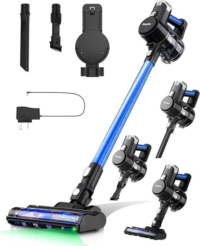 KEPLIN Cordless Vacuum Cleaner – Speed Suction with Easy Reach Bendable Wand – LED Display – Stick Hoover – Pet Hair – Carpet & Hard Floor Clean (150W)- 1 Year Warranty