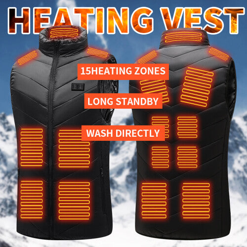 Rechargeable Heated Vest Men Women 15-Zone Electric Heating Jacket Washable