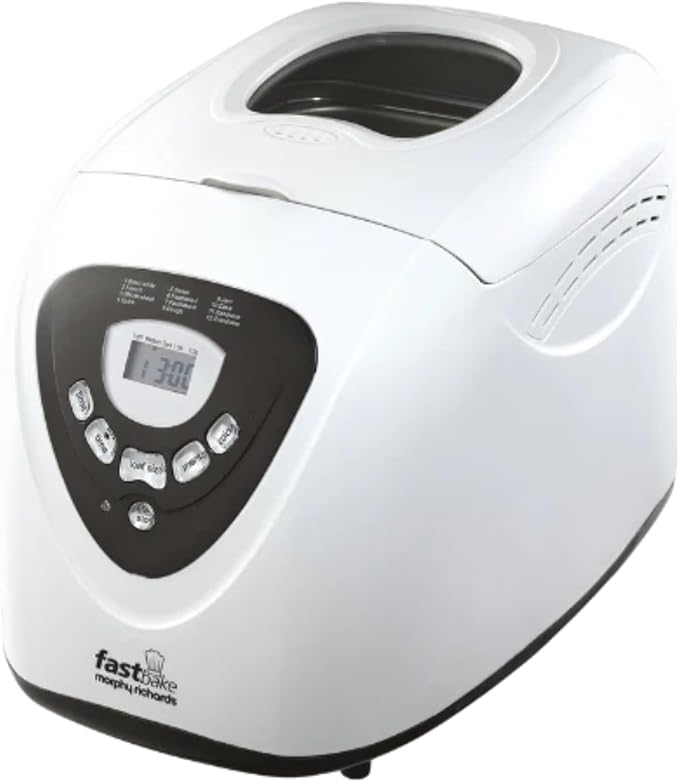 Morphy Richards Fastbake Breadmaker, 12 Programmes, 1.5lb, 2lb Loaf Sizes, 13 Hour Delay Timer, Keep Warm, 48281, White
