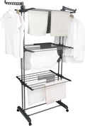 Airer Clothes Drying Rack,4-Tier Grey Foldable Clothes Hanger Adjustable Large Stainless Steel Garment Laundry Racks for Indoor Outdoor with Foldable Wings