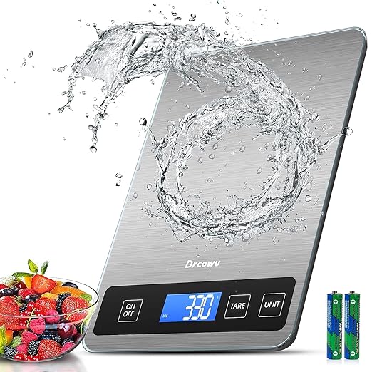 Digital Kitchen Scales with Large LCD Display, Food Weighing Scale 15kg for Cooking Bakery, Electric Baking Scales with Tare Function, Grams and Oz, Backlight LCD, 1g/0.1oz Accuracy