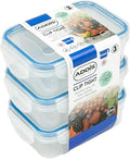 Addis Clip Tight Food Storage Containers 240 ml Rectangle Pack Of 3 Airtight Containers Bpa Free Easy Locking Lid Clips, Clear Transparent