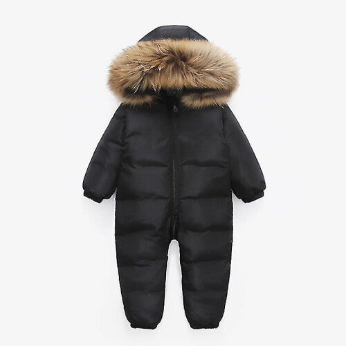(Black, 110) Russian New Jumpsuit Kids Winter Wear Baby Boy Snowsuit Parka Nature Fur 90% Duck Down Jacket For Girl Clothes Coat Overalls
